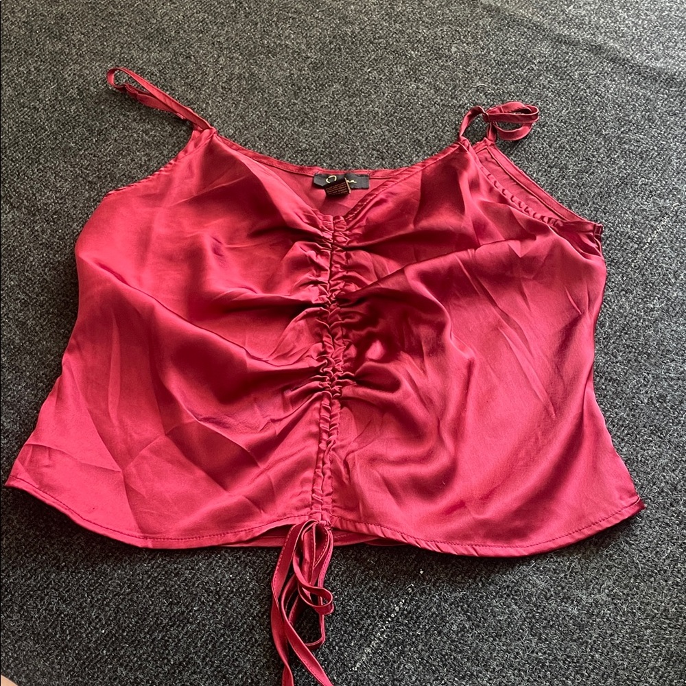 Japna S Red Ruched silky cami Top